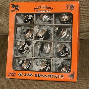 Christopher Radko SHINY BRITE HALLOWEEN Glass Ornaments Cats Bats  Atomic 12 Set